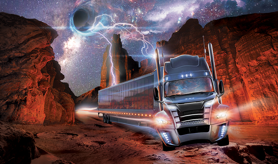 "18 Wheels of Science Fiction" book cover illustration by Brad Fraunfelter.