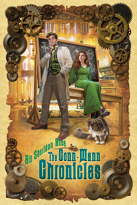 Poster design for Rie Sheridan Rose' "The Conn-Mann Chronicals, illustrated by Brad Fraunfelter.