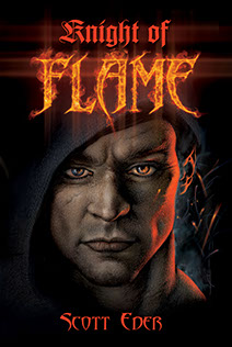 Book jacket artwork for Scott Eder's "Knight of Flame" by Brad Fraunfelter