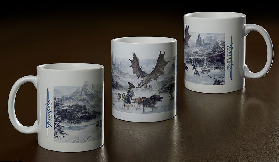 Illustrated ceramic mug with "Forbidden Valley" illustration by Brad Fraunfelter.
