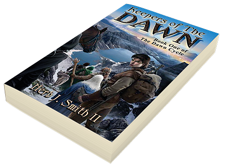 An example of a book cover created by Brad for "Keepers of the Dawn" by Herb J. Smith II.