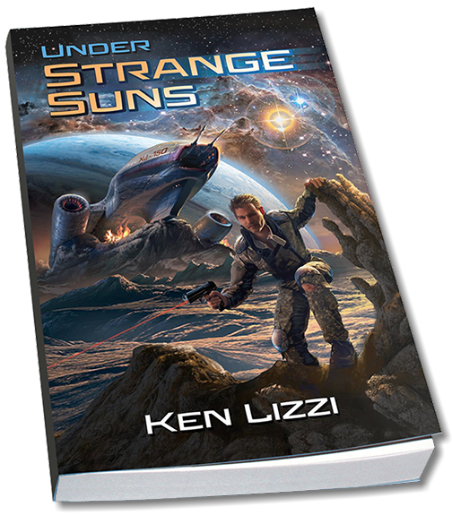Book cover illustration by Brad Franfelter for "Under Strange Suns" by author Ken Lizzi.